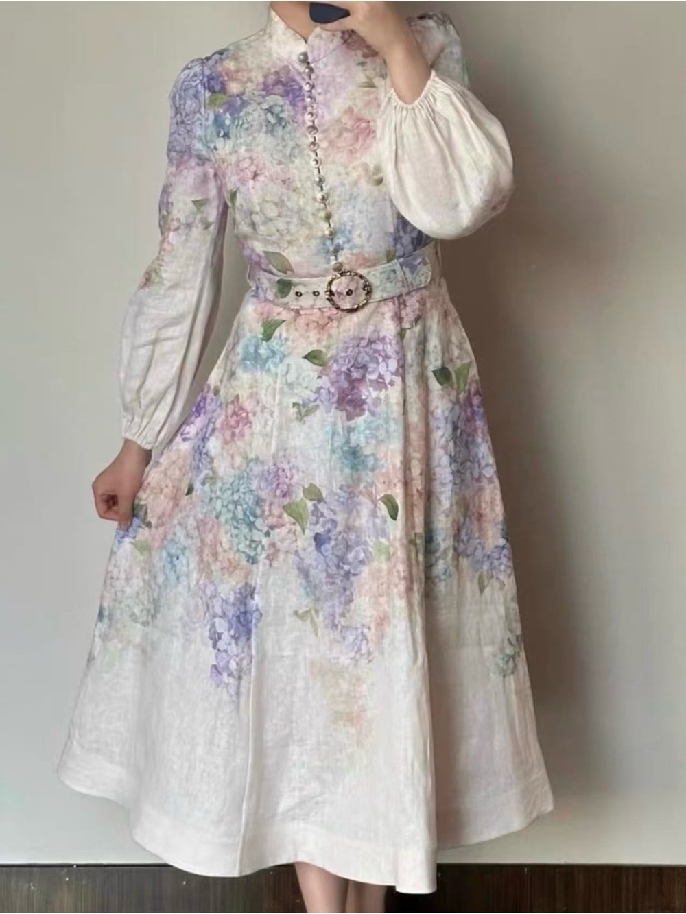 Zimmermann Floral Pastel Belted Long-Sleeve MIDI dress size 0